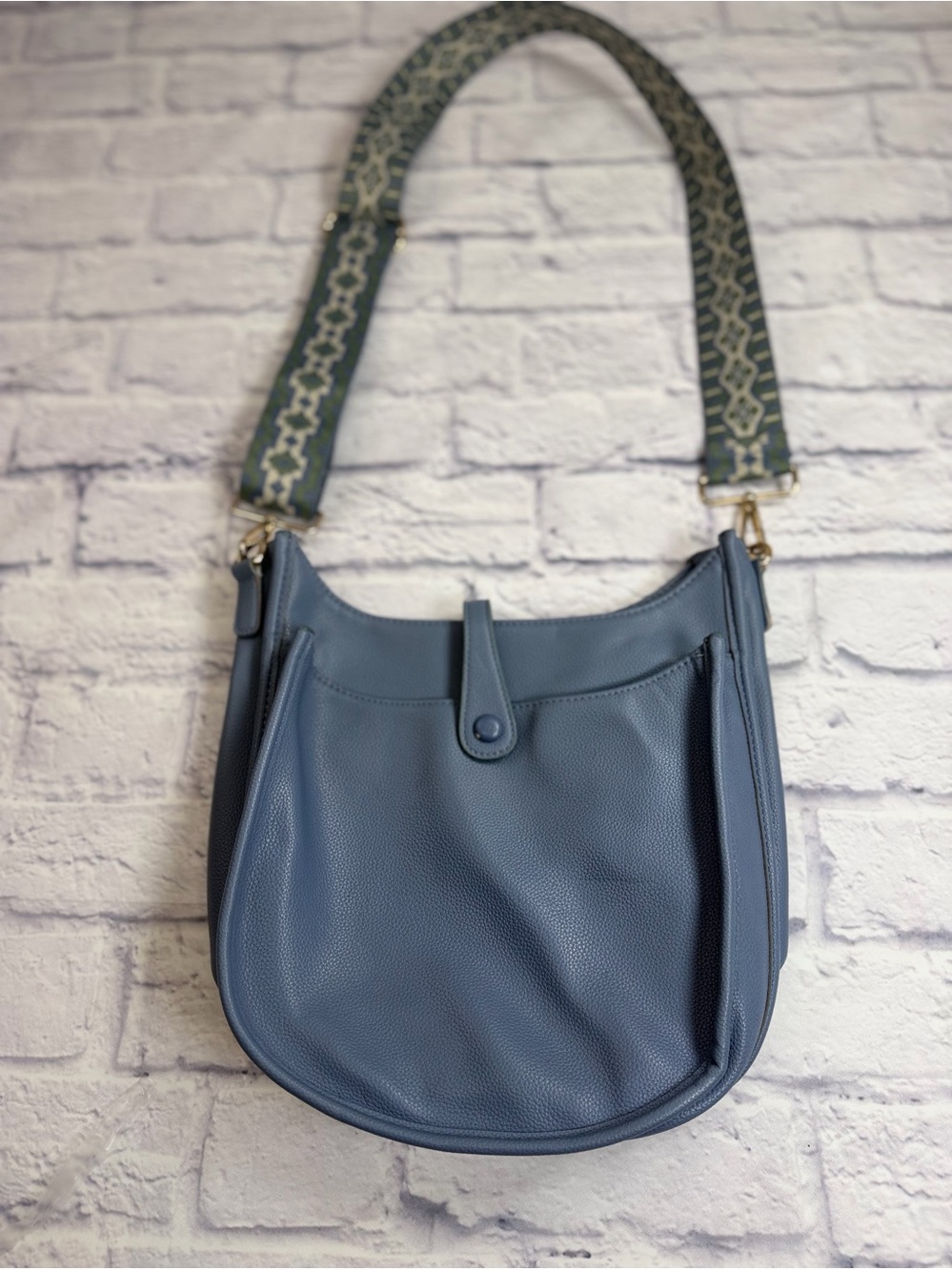 Ah-Dorned Began Leather Blue Crossbody/Messenger Bag w/ Patterned Guitar Strap